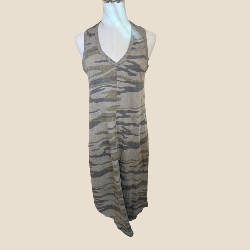 Altar'd State Camo Print V-Neck High Low Midi Dress Green Brown Small ZD201557S